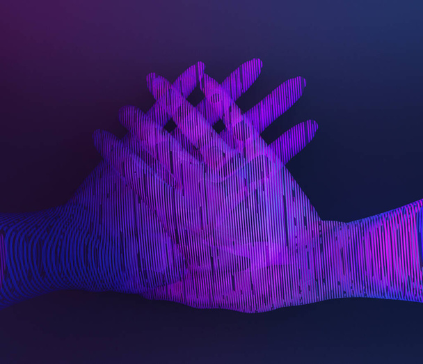 cyberpunk virtual hands on black background. 3d rendering - Foto, Bild