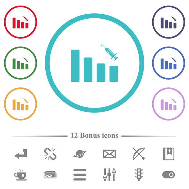 Vaccination graph flat color icons in circle shape outlines. 12 bonus icons included. - Vector, Image