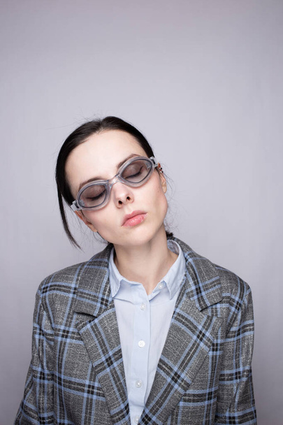 woman office worker wearing swimming goggles - Fotografie, Obrázek