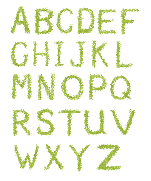 Alfabetletters van groen gras geïsoleerd op witte achtergrond - Foto, afbeelding