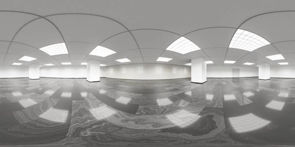 360 panorama pohled na moderní kancelář s bílými stěnami mramorové podlahy a odrazy 3d vykreslení ilustrace hdri vr styl pano - Fotografie, Obrázek