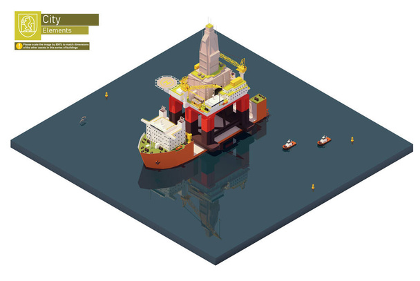 Vector isometric heavy lift cargo ship transporting oil rig - Вектор,изображение