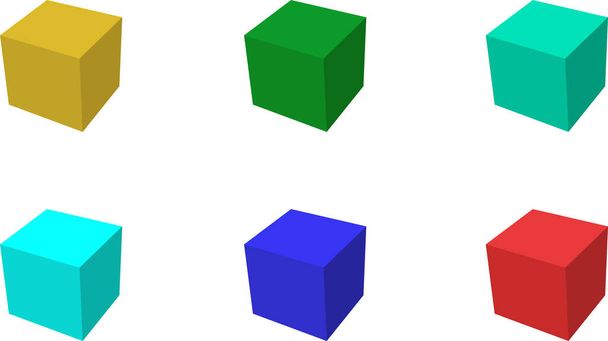 ilustração vetorial um conjunto composto por seis cubos 3D multicoloridos em perspectiva - Foto, Imagem
