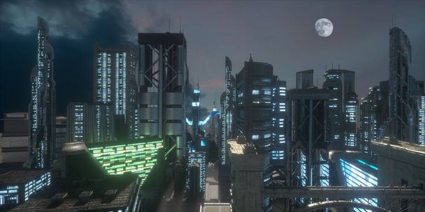 futuro città cyberpunk rendering 3d - Foto, immagini