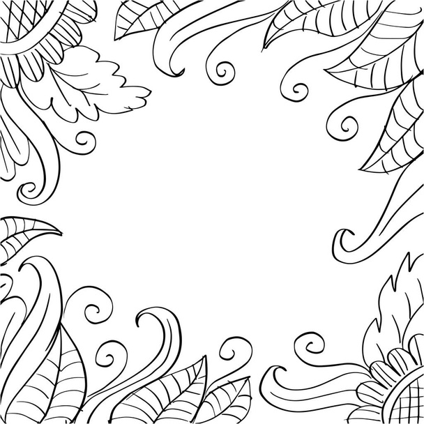 Hand Drawn Floral Frame black and white. - Vector, imagen