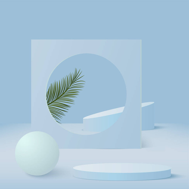 Fondo abstracto con podios geométricos en 3D de color azul. Ilustración vectorial. - Vector, Imagen