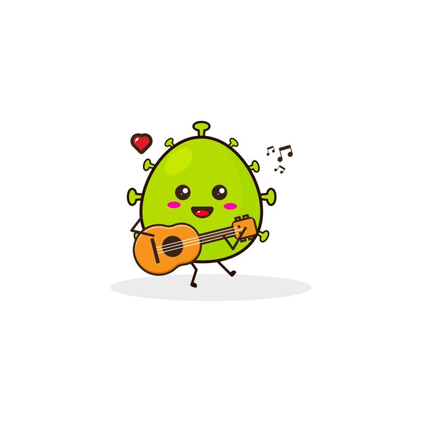Virus play guitar cute character illustration - Vector, Image