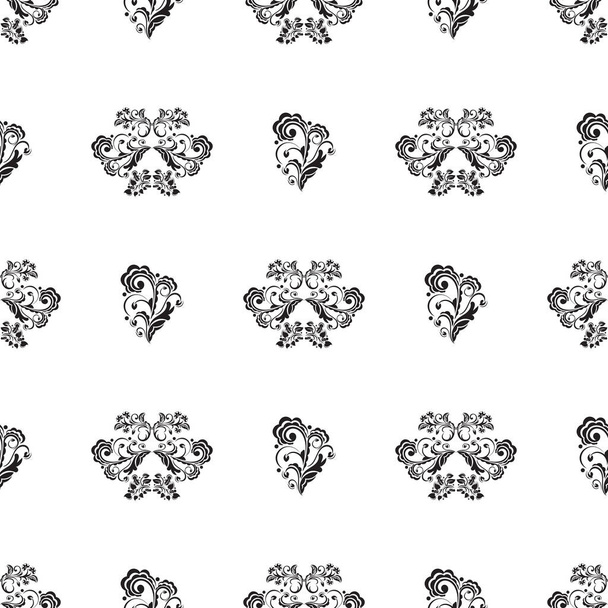 Seamless black and white pattern with flowers and monograms in Simple style. Good for menus, books, murals and fabrics. Vector illustration - Vetor, Imagem