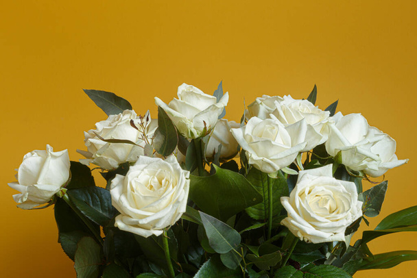 Bouquet of tea cream color roses closeup. - Foto, imagen