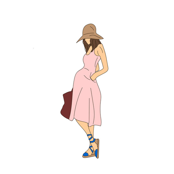 Pregnant girl with pink dress on white background. Vector illustration. - Vector, imagen