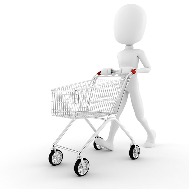 3d man pusing a shopping cart - Zdjęcie, obraz