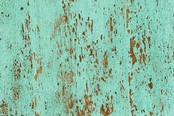 Old Turquoise Blue Wood Panel with Peeling Paint Texture Background - Foto, imagen