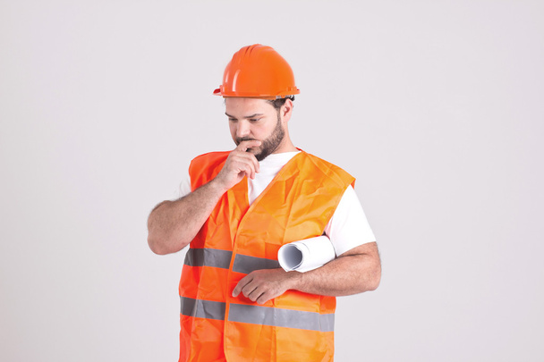 Handsome Construction Worker with Architectural Plans - Fotoğraf, Görsel