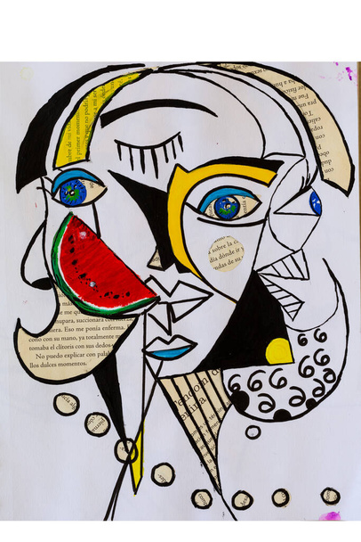 Kubisme kunst abstract gezicht ogen conceptueel - Foto, afbeelding
