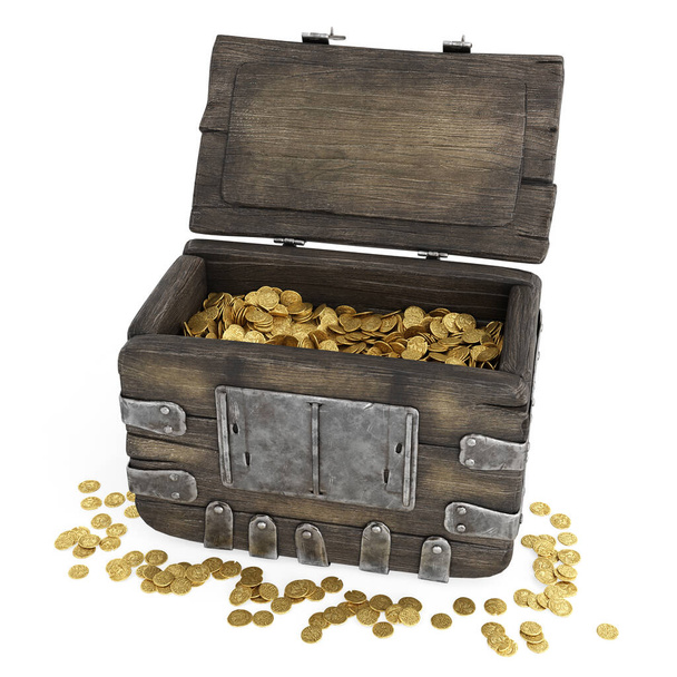 cofre del tesoro 3d render coins - Foto, imagen