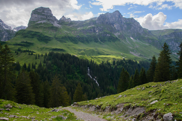Alpine landscape in Switzerland. Taken near Muotathal village in canton Schwyz.  - Fotoğraf, Görsel