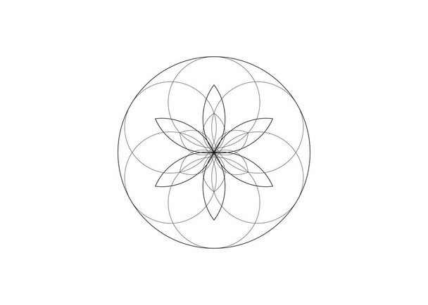 Flower of Life symbol Sacred Geometry. Logo icon round line art  geometric mystic mandala of alchemy esoteric Seed of life. Vector black tattoo divine meditative amulet isolated on white background - Vector, Image