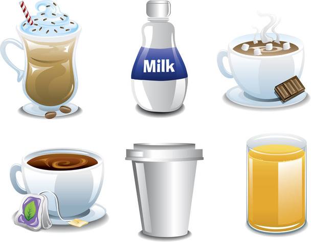 Different types of breakfast beverages - Vecteur, image