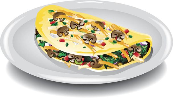 Illustration of a breakfast omelet filled with vegetables. - Διάνυσμα, εικόνα