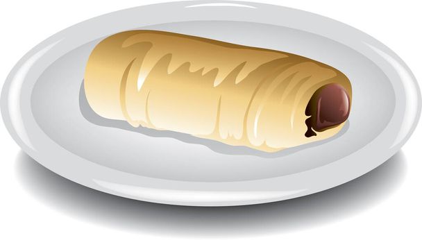 Illustration of a breakfast sausage kolache on a plate - Διάνυσμα, εικόνα