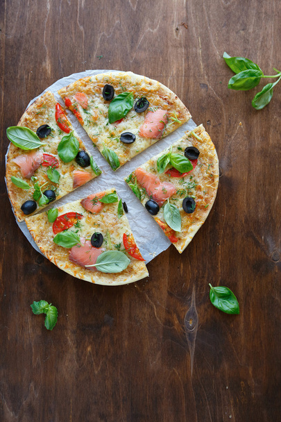 pizza with smoked salmon - 写真・画像