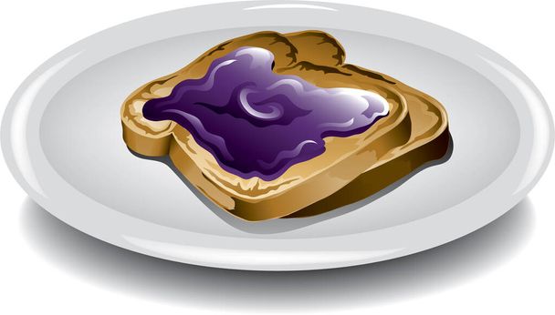 Ilustración de dos rebanadas de pan tostado con gelatina de uva. - Vector, Imagen