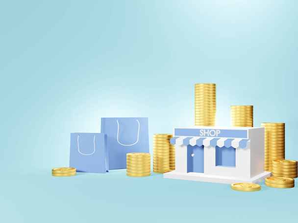 Franquia de crescimento de negócios com ganhar dinheiro, economizando dinheiro conceito objetivo financeiro - renderizar 3D - Foto, Imagem