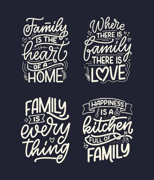 Set with hand drawn lettering quote in modern calligraphy style about family. Slogan for print and poster design. Vector - Wektor, obraz