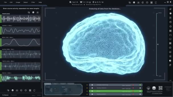 Интерфейс пользовательского приложения сканирования человеческого мозга на футуристическом HUD - Кадры, видео