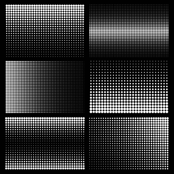 Halfone Designelemente mit weißen Punkten auf schwarzem Hintergrund. Komisches Punktemuster. Vektorillustration. - Vektor, Bild
