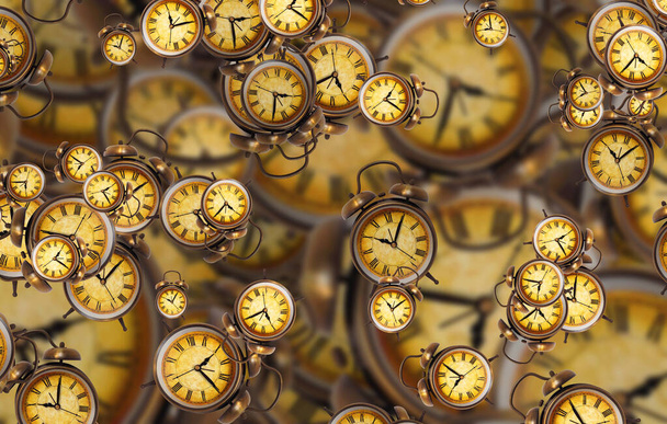 Large set of vintage clock faces. Texture of time, Elegant collection. 3d illustration. - Photo, Image
