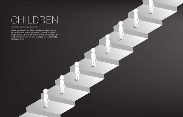 Silueta de niño de pie en la escalera en la fila. Concepto de solución educativa y futuro de los niños. - Vector, imagen