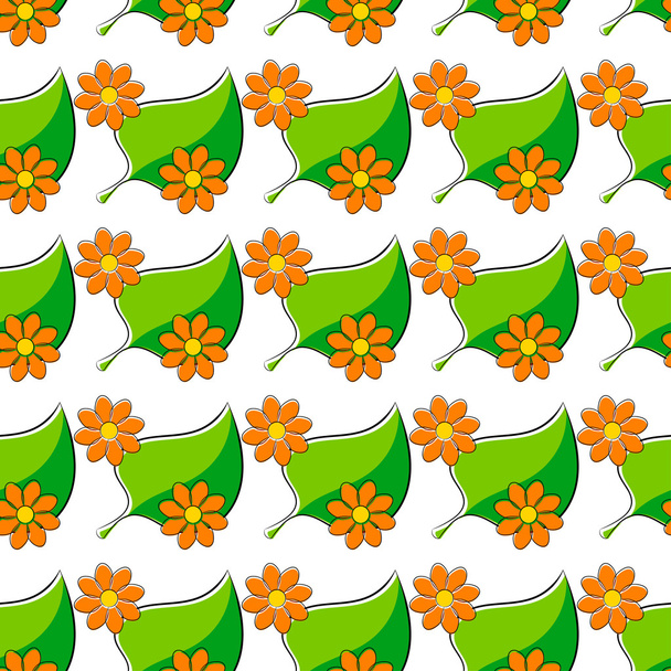 Seamless pattern with chamomiles and green leaf - Vettoriali, immagini