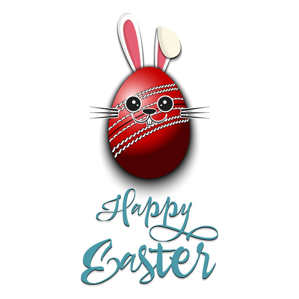 Happy Easter. Cute Muzzle rabbit in the form of a cricket ball and egg. Easter bunny on an isolated background. Pattern for greeting card, banner, poster, ad, invitation. Vector illustration - Vector, Imagen
