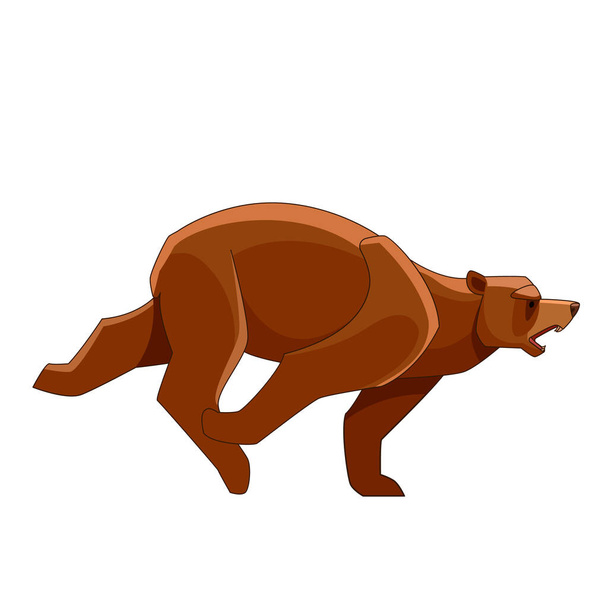 Big bear running. Flat vector style bear on white background. Wild forest creature with brown fur. Cartoon character of big mammal animal - Vector, Image