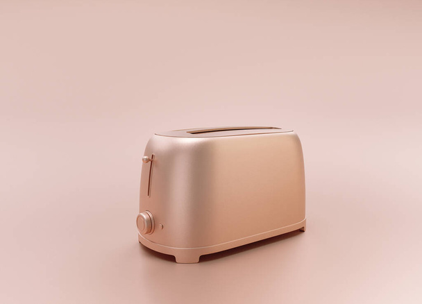 Anodized Rose Gold Material single color metallic shiny kitchen appliance, Toaster, on light background, 3d rendering, monochrome utensil - Φωτογραφία, εικόνα