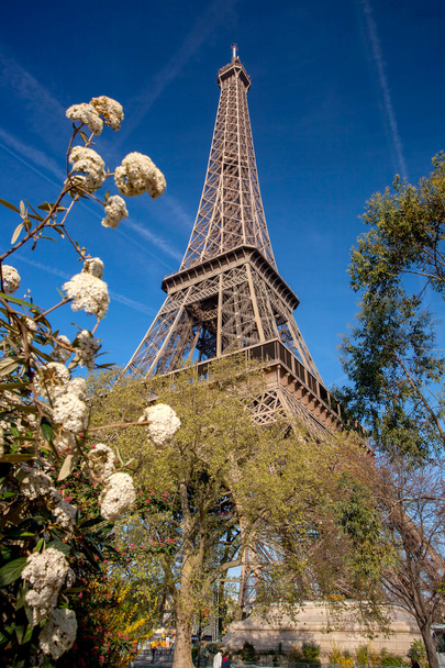 Eiffel-torony alatt tavasszal, Paris, Franciaország - Fotó, kép