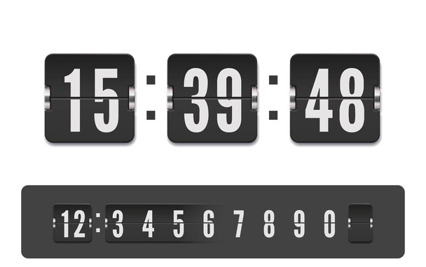 Шрифт с номером табло. Векторный современный ui дизайн ретро-счетчика времени с числами. Шаблон часов старого дизайна. - Вектор,изображение