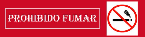 Απαγορεύεται το κάπνισμα (PROHIBIDO FUMAR) πινακίδα κόκκινο πανό σχεδιαστεί ως ένα τσιγάρο με απαγορεύσει το κάπνισμα σύμβολο - Φωτογραφία, εικόνα