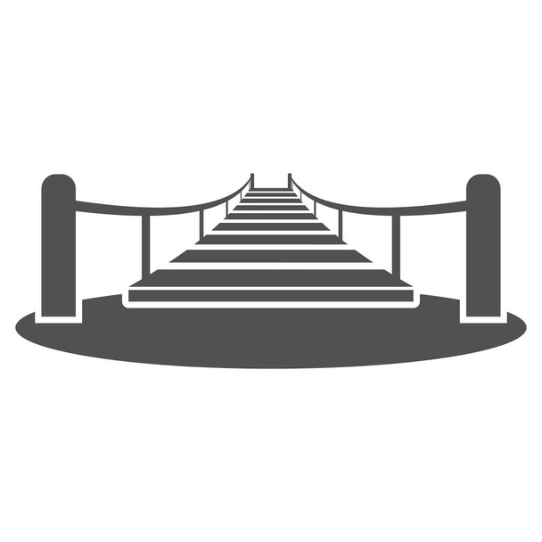 Puente suspendido de madera sobre el icono del barranco en estilo plano.Ilustración vectorial. - Vector, Imagen