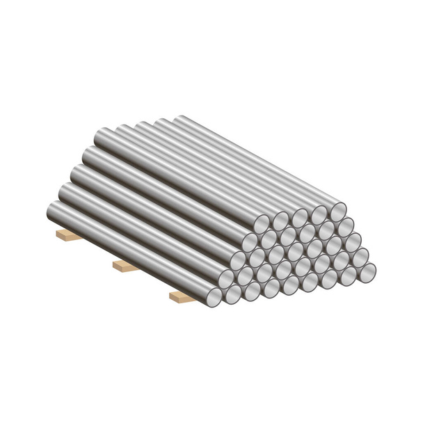 Realistic metal pipes are folded into a pyramid.Vector isometric and 3D view. - Vector, Image