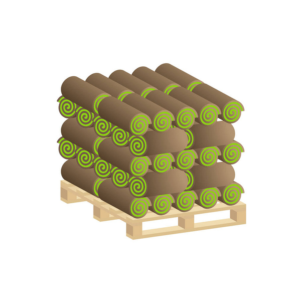 Turf Rolls.Lawn roll on pallet.Vector isometric and 3D view. - Вектор, зображення