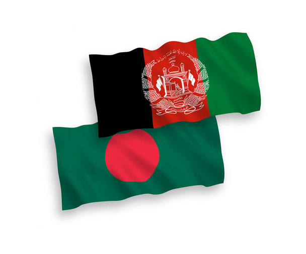 National vector fabric wave flags of Islamic Republic of Afghanistan and Bangladesh isolated on white background. 1 to 2 proportion. - Vector, Image