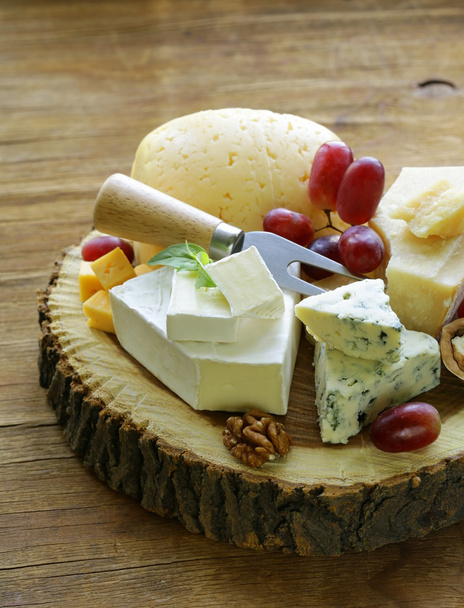 sýrový nářez s rozmanité sýry (parmazán, brie, modrá, čedar) - Fotografie, Obrázek