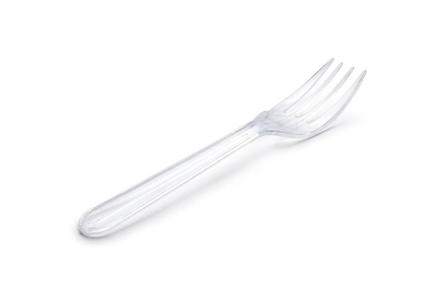 fourchette plastique jetable sur fond blanc - Photo, image