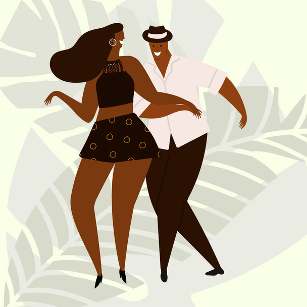 Handgetekende vector illustratie van een paar dansen sexy plezier bachata, salsa, mambo, kizomba dans. Geïsoleerd op witte achtergrond. Dansschool, festival, feest, carnaval, uitnodigingsconcept - Vector, afbeelding