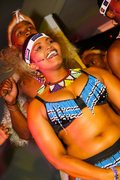 JOHANNESBURG, SOUTH AFRICA - May 03, 2019: Zulu African tribal dancers singer with traditional wear - Zdjęcie, obraz