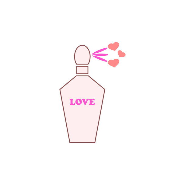 Perfume bottle with the scent of love and hearts. Vector illustration. Clipart and drawing on white background. - Wektor, obraz
