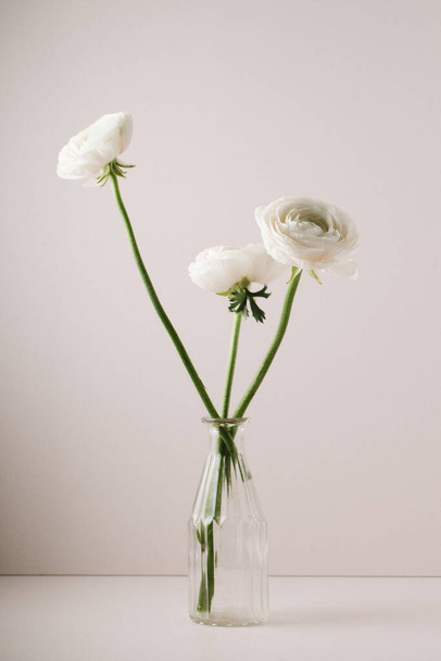 A vertical shot of the white anemones in a vase - Фото, изображение