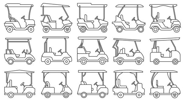 Golf car vector schema impostato icona. Illustrazione vettoriale auto su sfondo bianco. Isolato schema impostato icona golf auto. - Vettoriali, immagini
